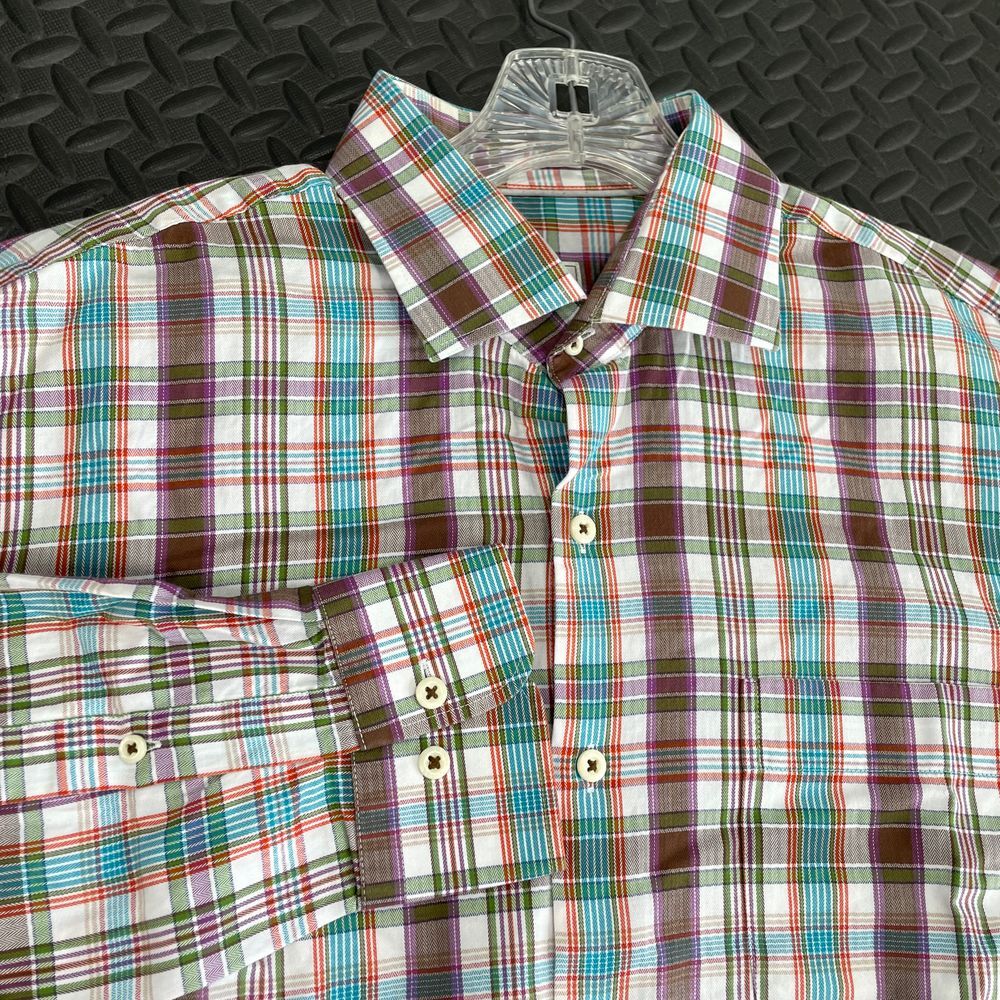 Peter Millar Brown Multi Color Button Up Dress Shirt Men's Casual Wear‎ Size L